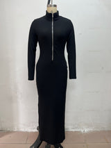 Women’s Ribbed Zip Front Maxi Dress