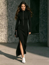 Women’s Ribbed Zip Front Maxi Dress