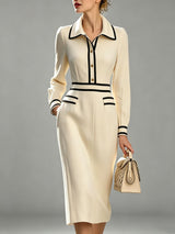 Women’s Contrast Trim Button Front Midi Dress