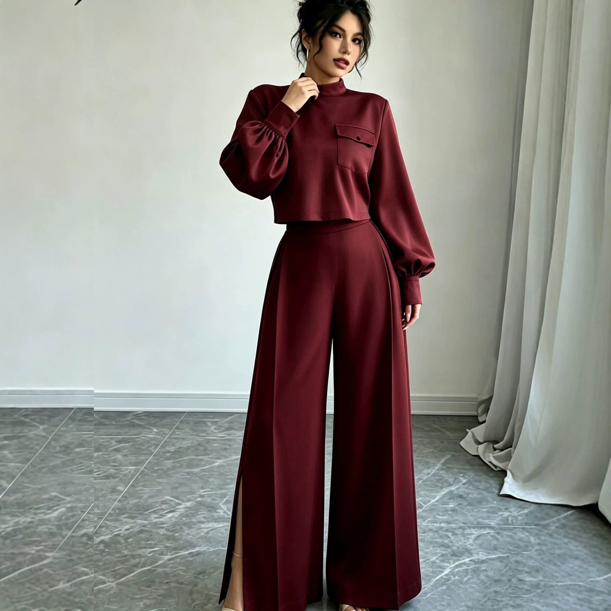 Women’s Cropped Top & Wide Leg Pants Set