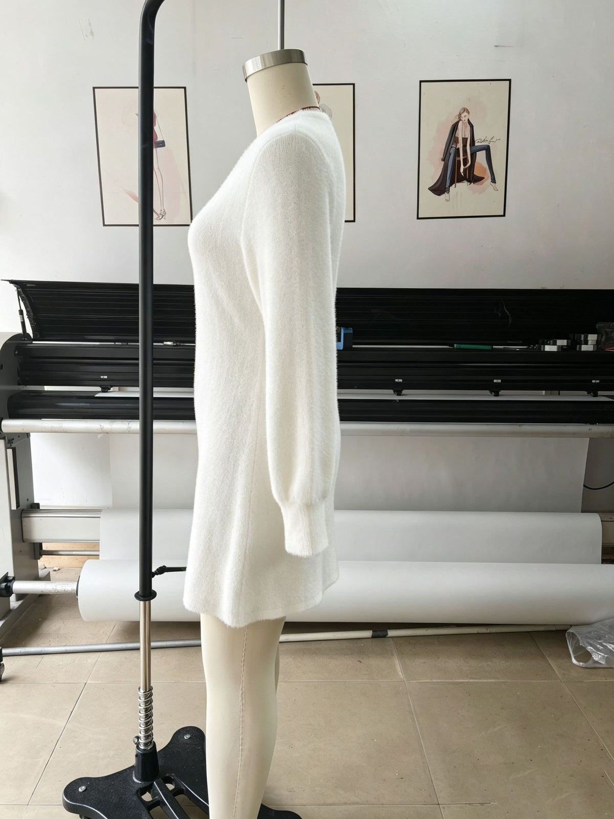 Women’s Fuzzy V-Neck Long Sleeve Mini Dress