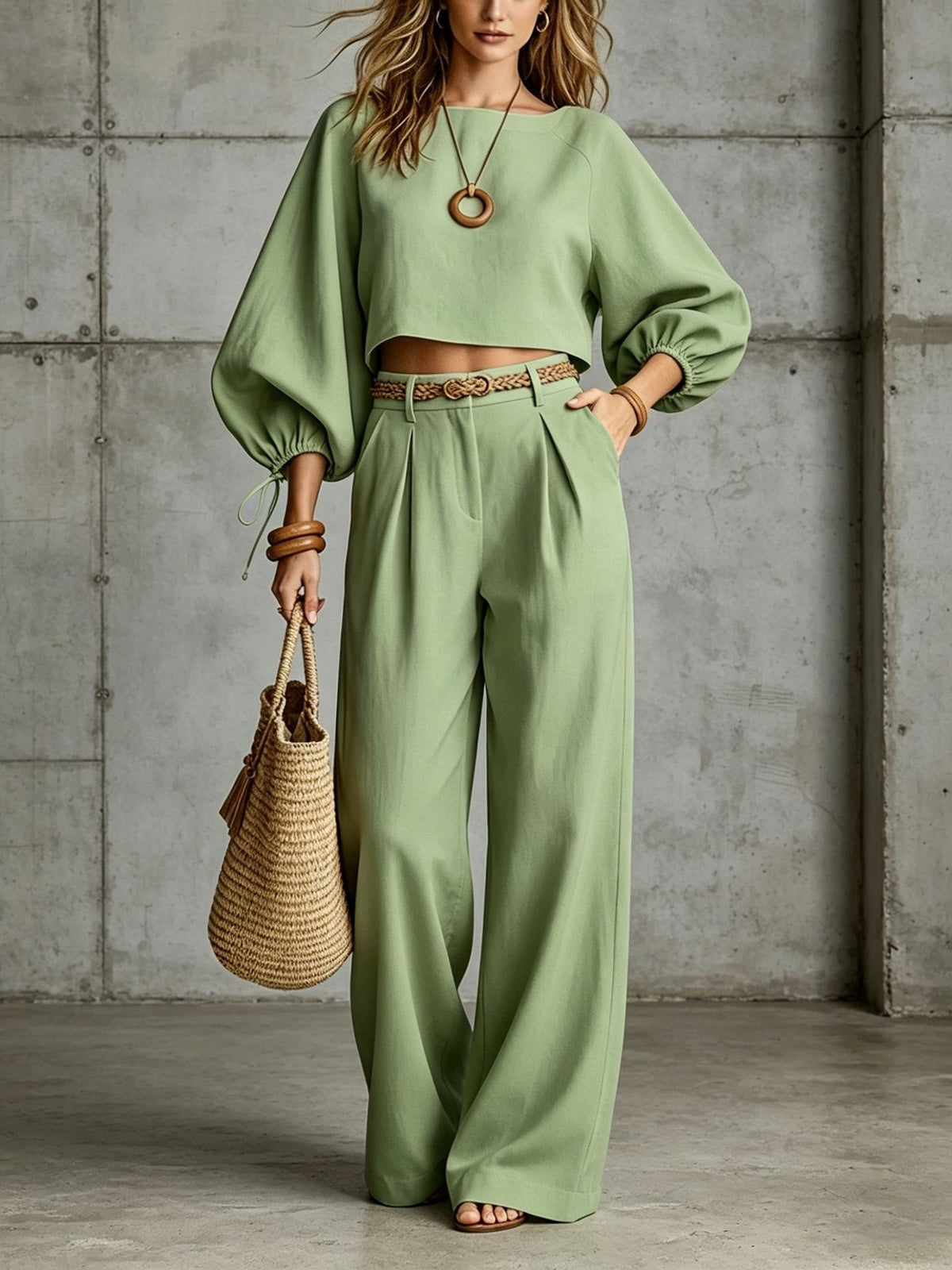 Women’s Cropped Top & Wide Leg Pants Set