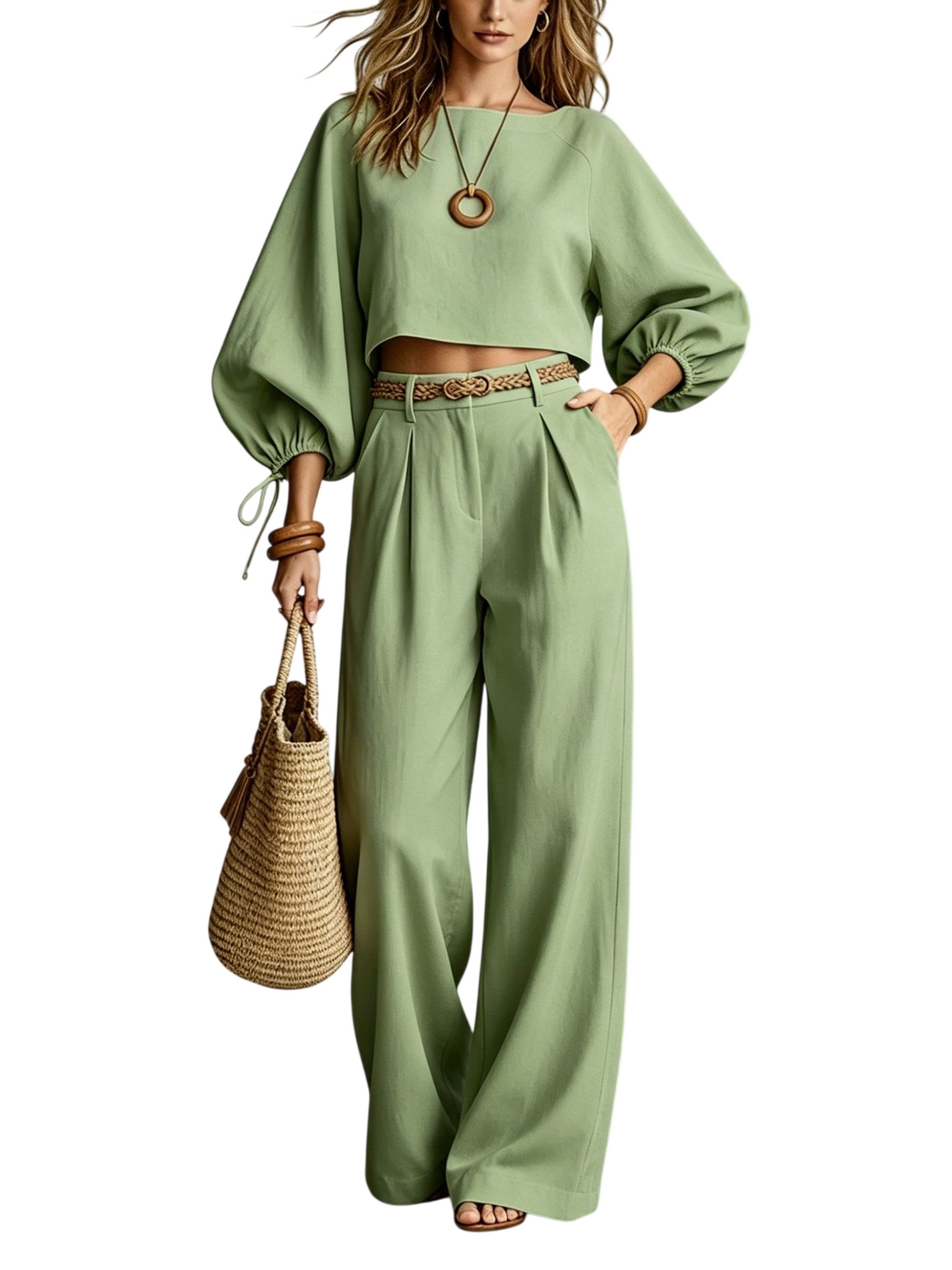 Women’s Cropped Top & Wide Leg Pants Set