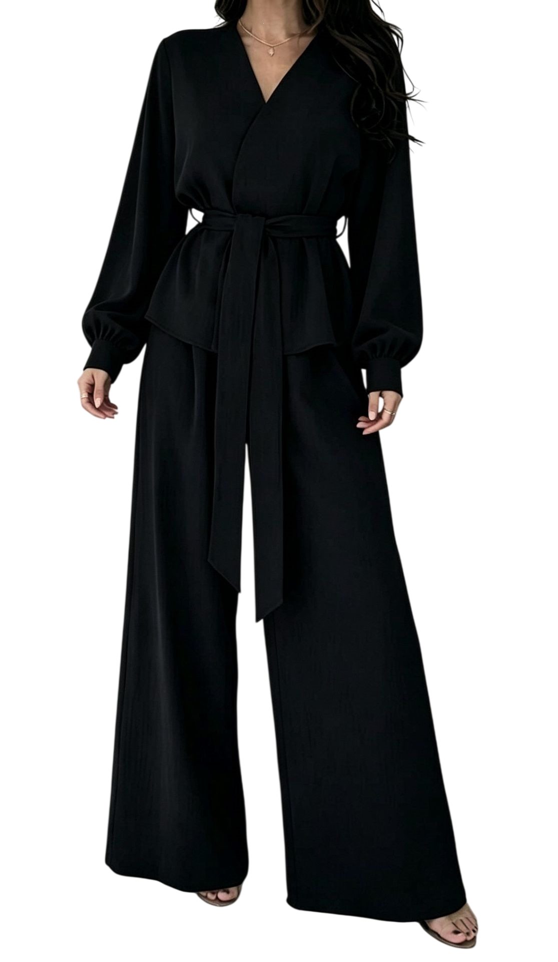 Women’s Wrap Top & Wide Leg Pants Set