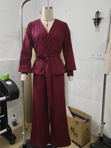 Women’s Wrap Top & Wide Leg Pants Set