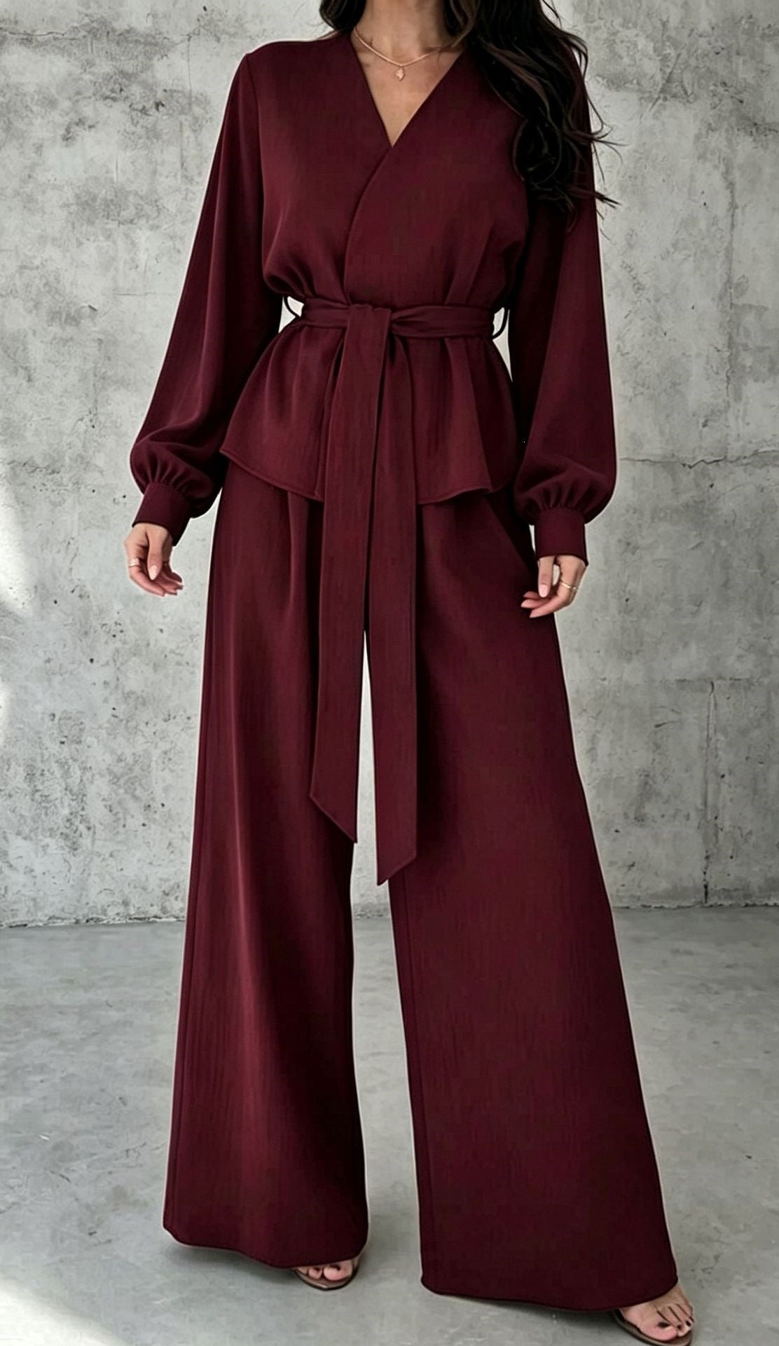 Women’s Wrap Top & Wide Leg Pants Set