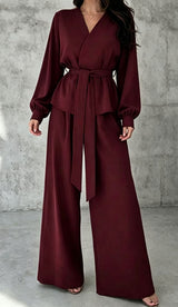 Women’s Wrap Top & Wide Leg Pants Set