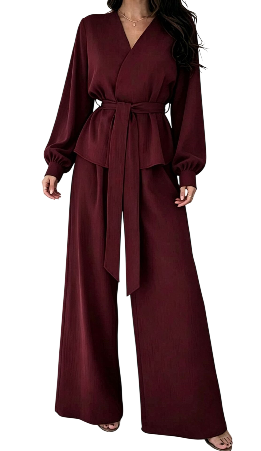 Women’s Wrap Top & Wide Leg Pants Set