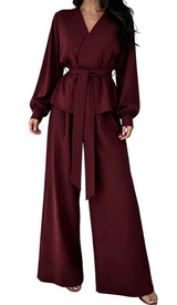 Women’s Wrap Top & Wide Leg Pants Set