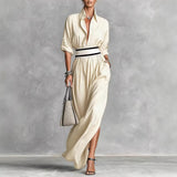 Women’s Button Front Waist Tie Maxi Dress