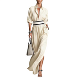 Women’s Button Front Waist Tie Maxi Dress