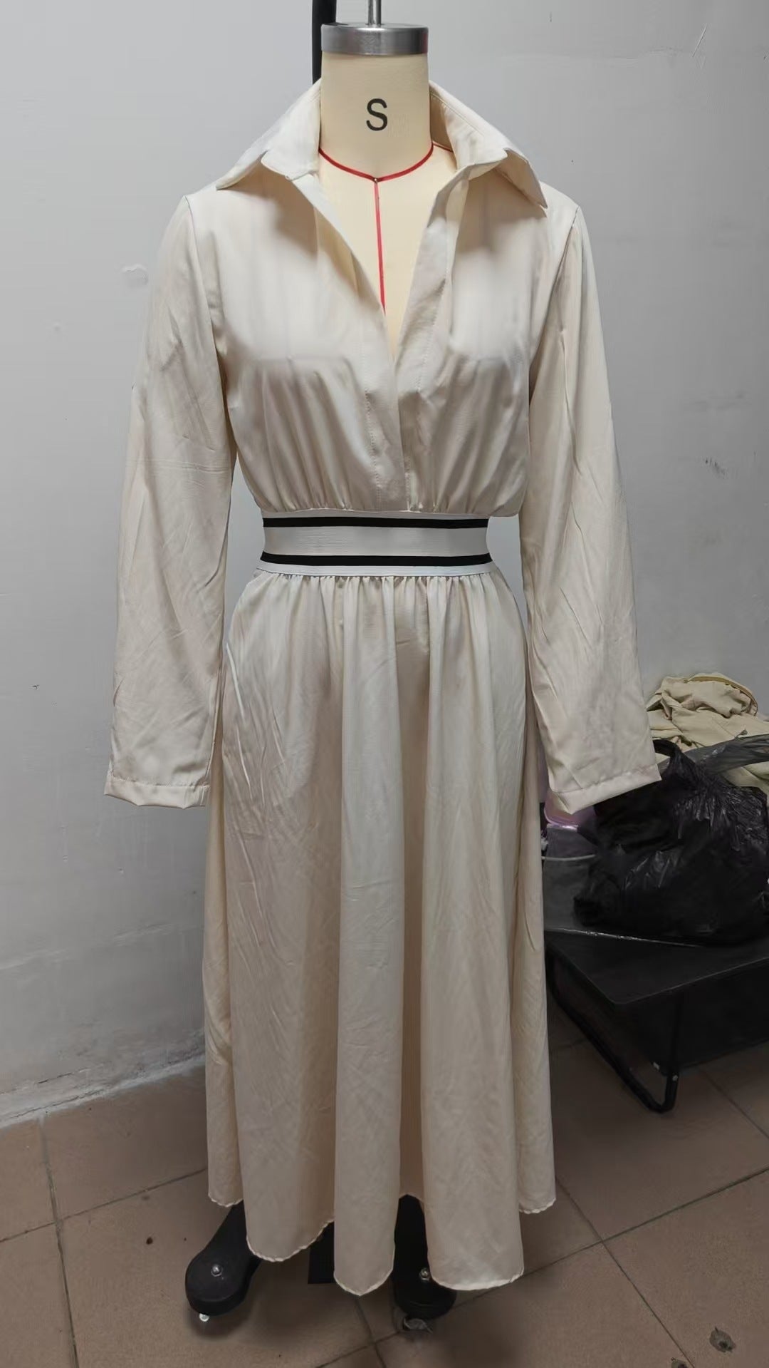Women’s Button Front Waist Tie Maxi Dress