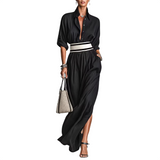 Women’s Button Front Waist Tie Maxi Dress