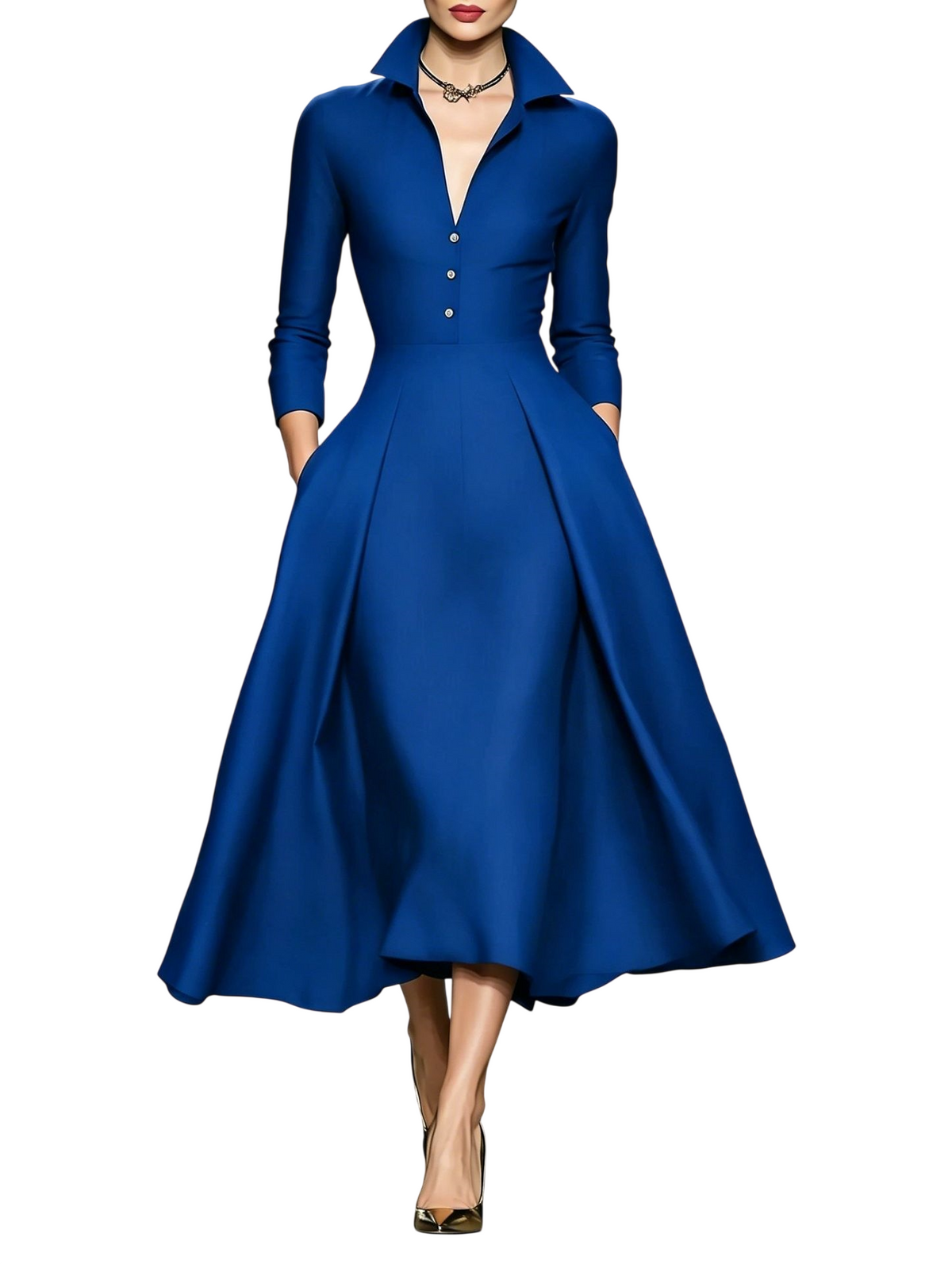Women’s Collared Button Front A-Line Dress