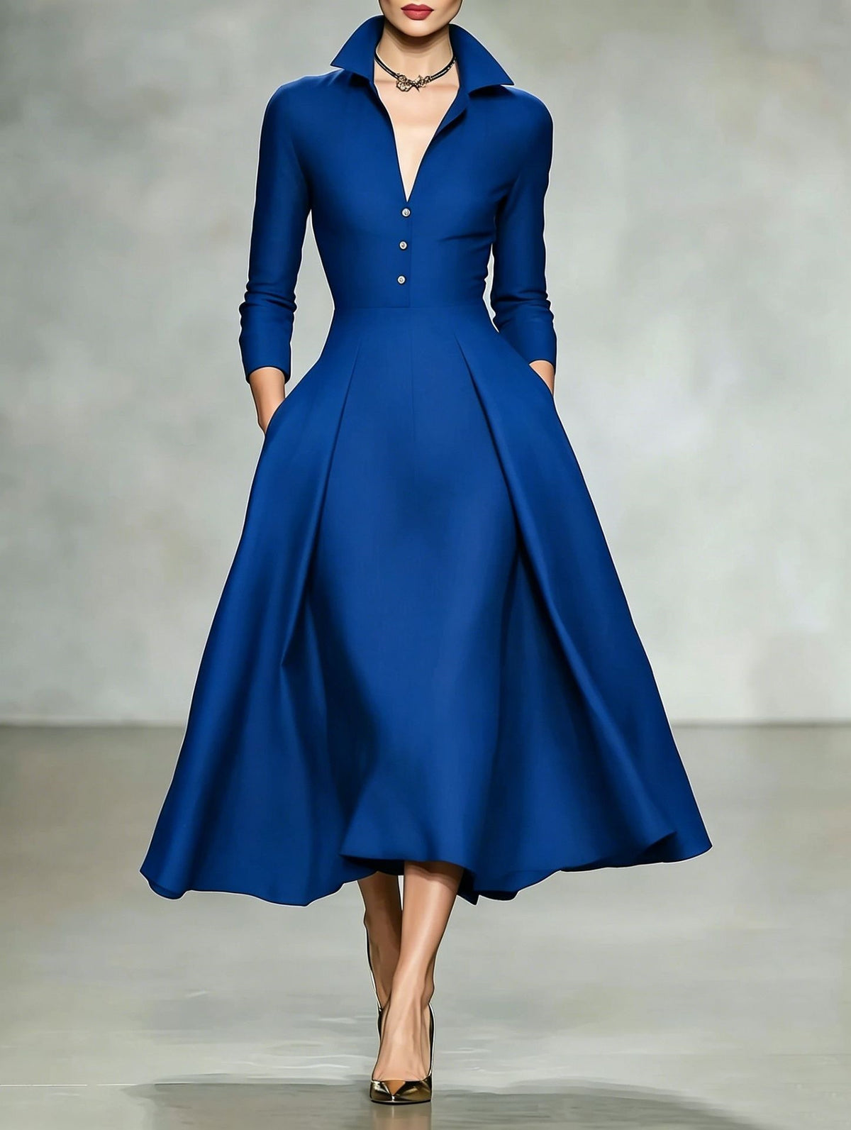 Women’s Collared Button Front A-Line Dress