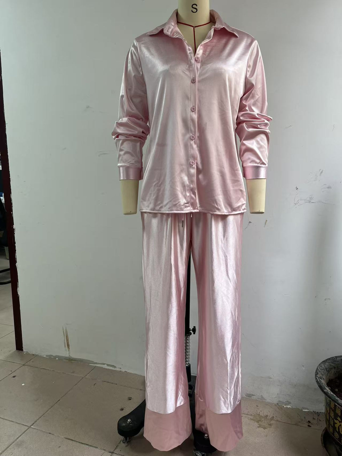 Women’s Button Down Shirt & Wide Leg Pants Set