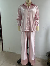 Women’s Button Down Shirt & Wide Leg Pants Set