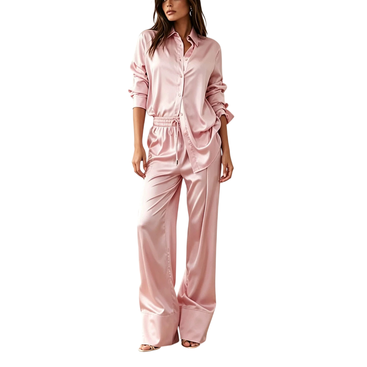 Women’s Button Down Shirt & Wide Leg Pants Set