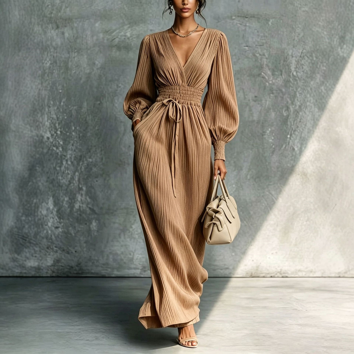 Women’s Pleated V-Neck  Dress