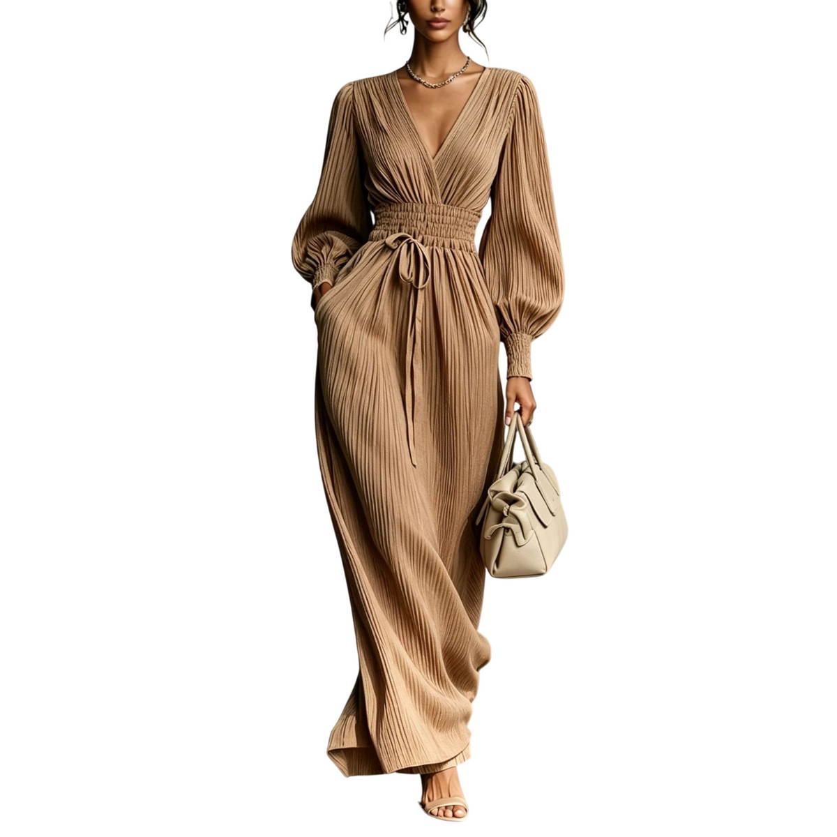 Women’s Pleated V-Neck  Dress