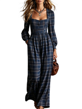 Women’s Plaid Square Neck Wide Leg Jumpsuit