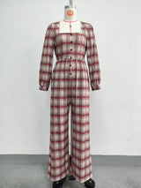 Women’s Plaid Square Neck Wide Leg Jumpsuit