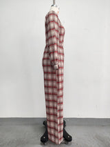 Women’s Plaid Square Neck Wide Leg Jumpsuit