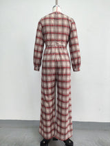 Women’s Plaid Square Neck Wide Leg Jumpsuit