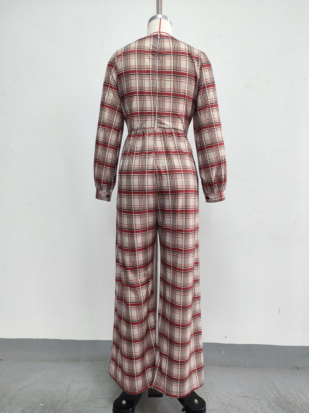 Women’s Plaid Square Neck Wide Leg Jumpsuit