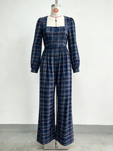 Women’s Plaid Square Neck Wide Leg Jumpsuit