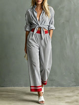 Women’s Striped Shirt and Pants  Set