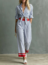 Women’s Striped Shirt and Pants  Set