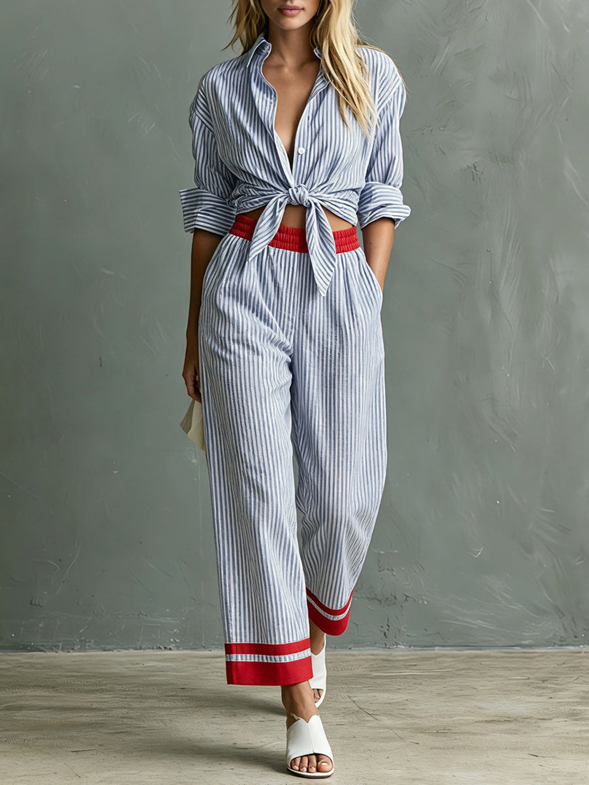 Women’s Striped Shirt and Pants  Set