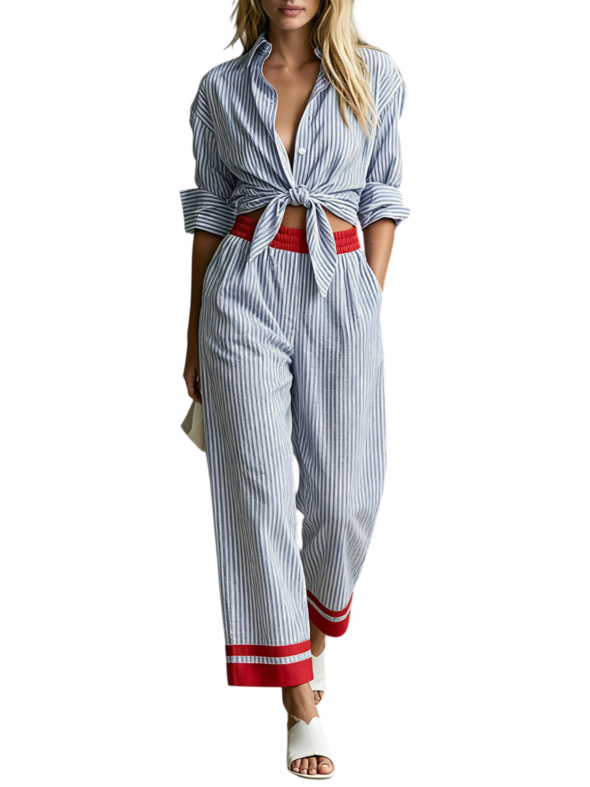 Women’s Striped Shirt and Pants  Set