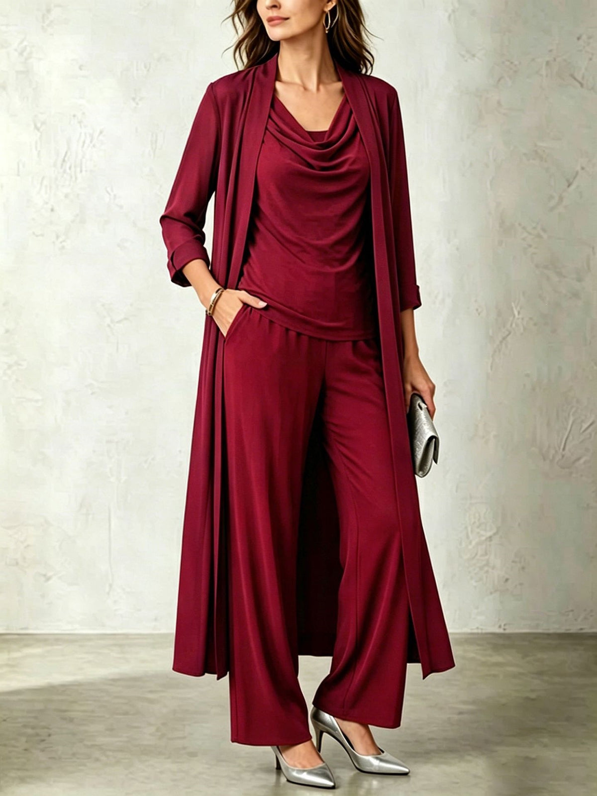Women’s Draped Neck 3-Piece Wide Leg Set