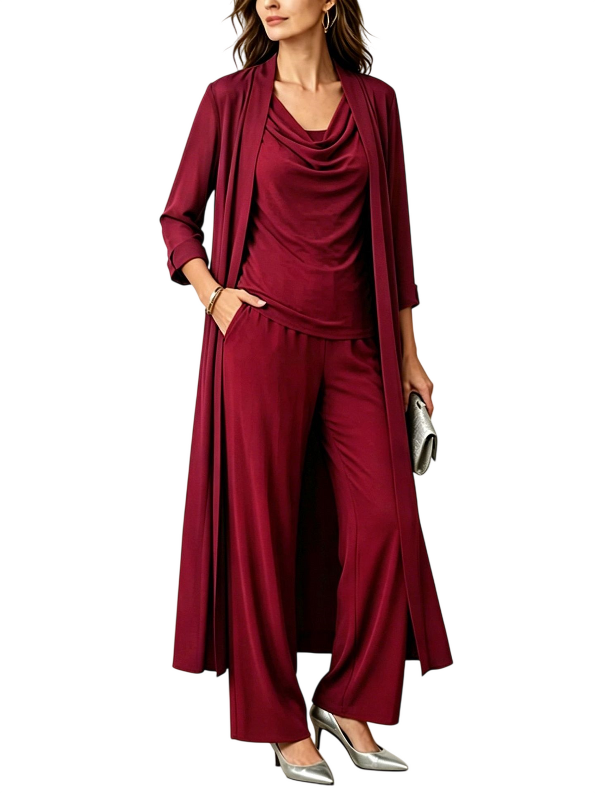 Women’s Draped Neck 3-Piece Wide Leg Set