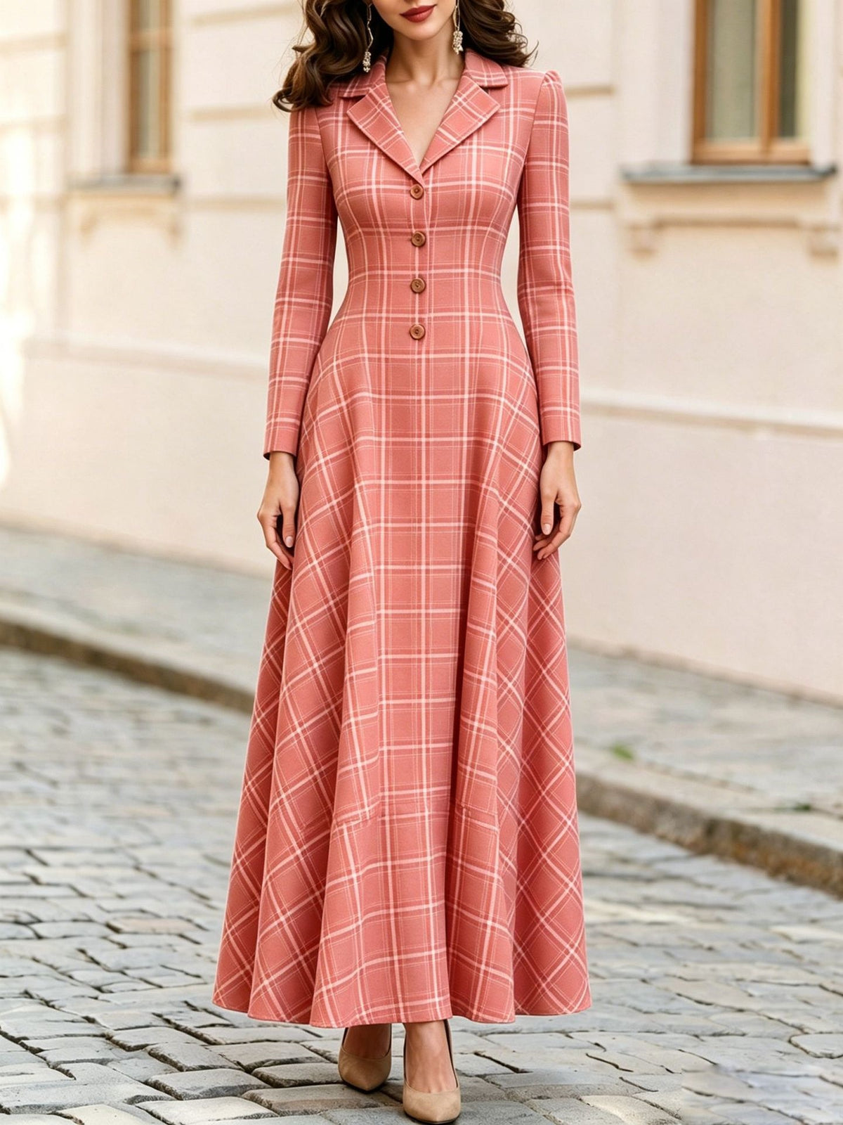 Women’s Plaid Button Front A-Line Midi Dress