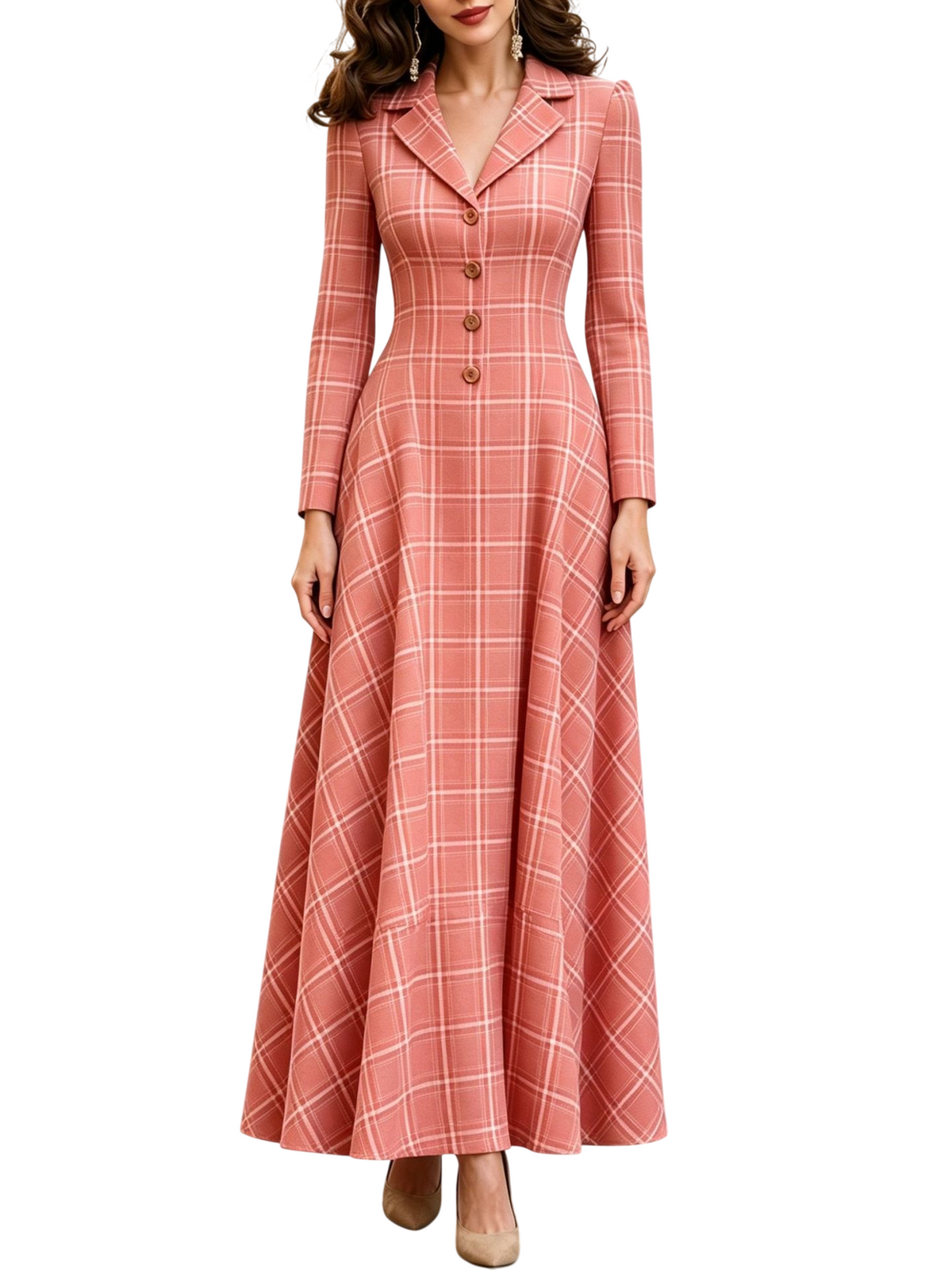 Women’s Plaid Button Front A-Line Midi Dress