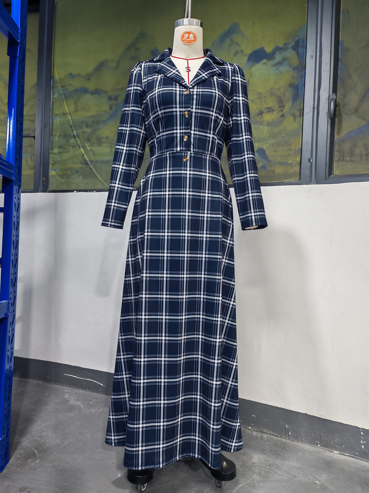 Women’s Plaid Button Front A-Line Midi Dress
