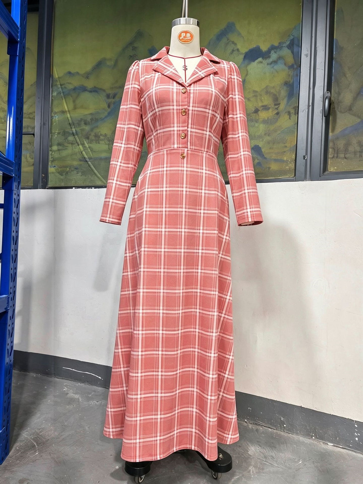 Women’s Plaid Button Front A-Line Midi Dress