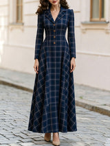 Women’s Plaid Button Front A-Line Midi Dress