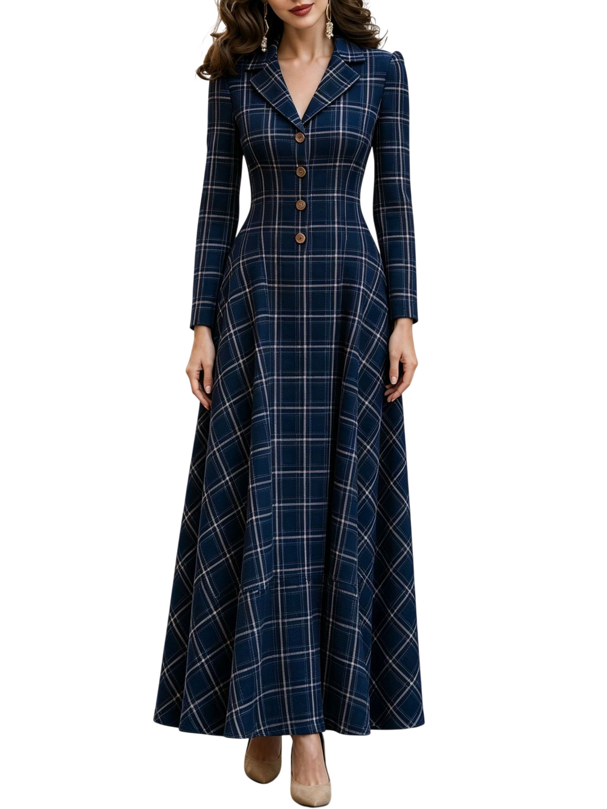 Women’s Plaid Button Front A-Line Midi Dress