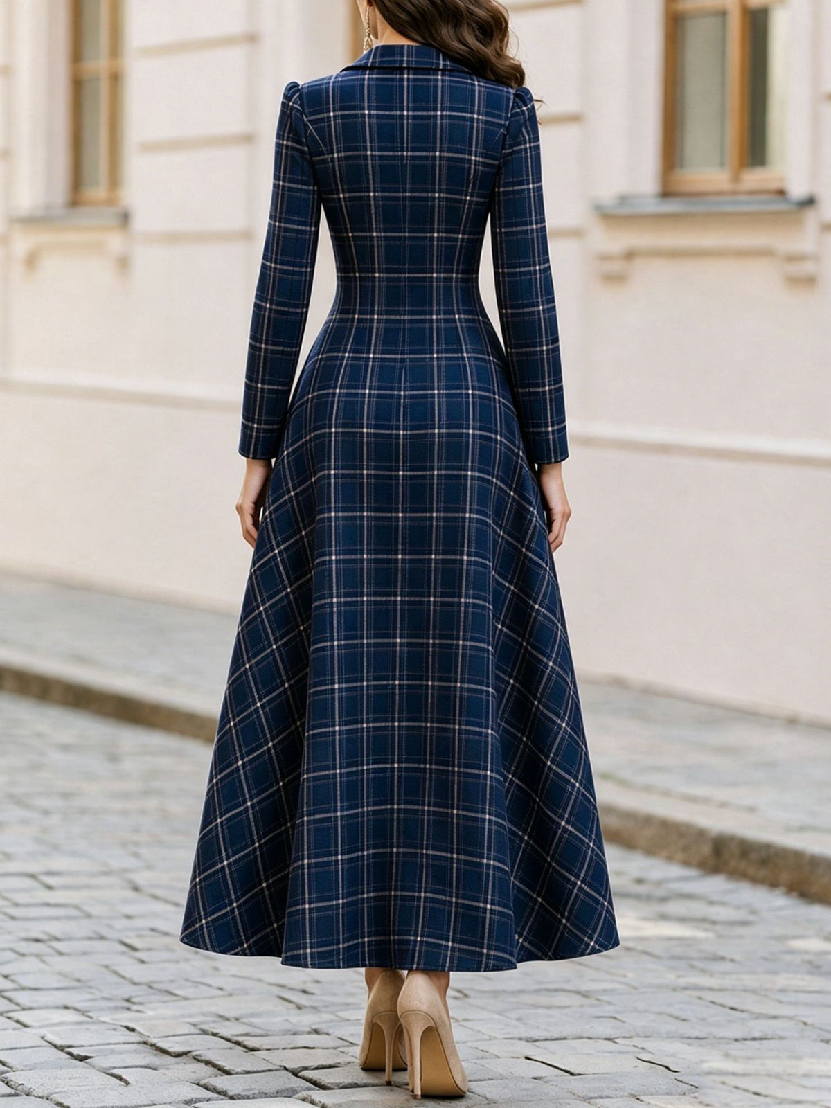 Women’s Plaid Button Front A-Line Midi Dress