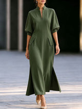 Women’s Stand Collar Long Sleeve Maxi Dress