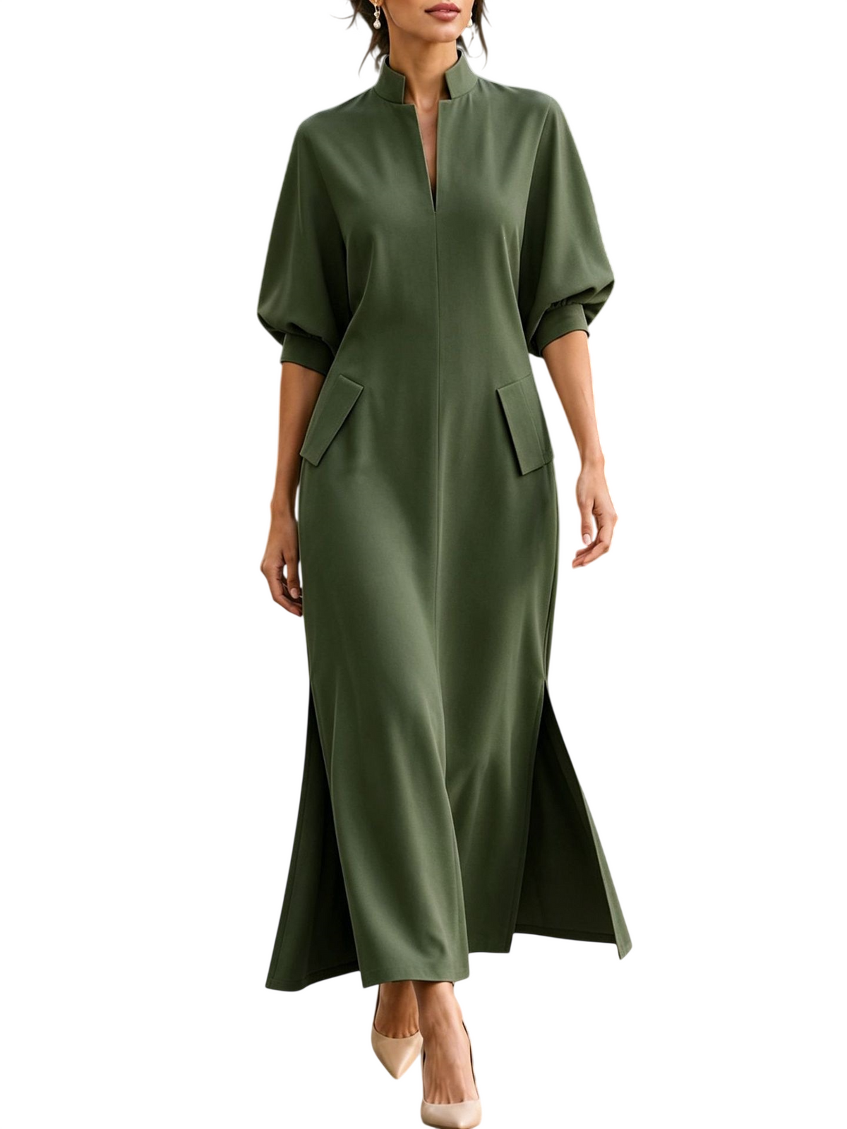 Women’s Stand Collar Long Sleeve Maxi Dress