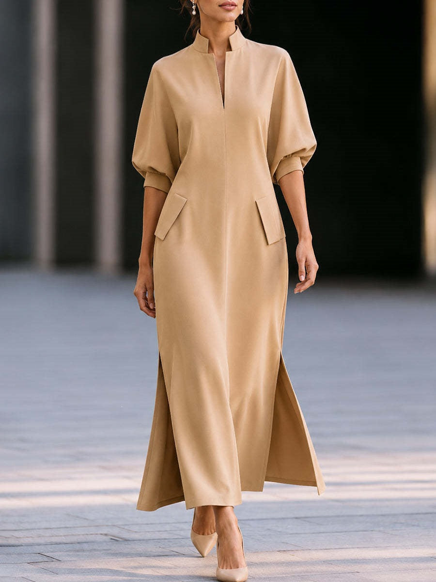Women’s Stand Collar Long Sleeve Maxi Dress
