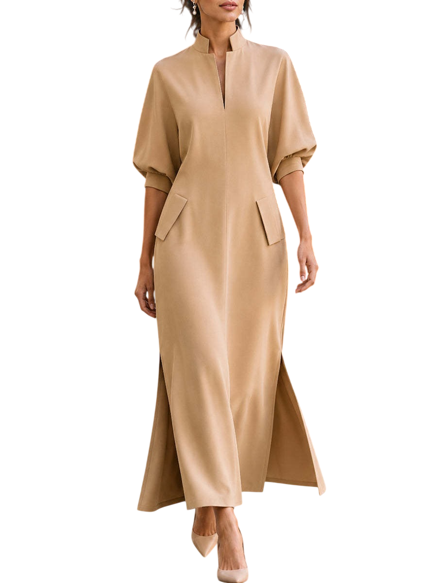 Women’s Stand Collar Long Sleeve Maxi Dress