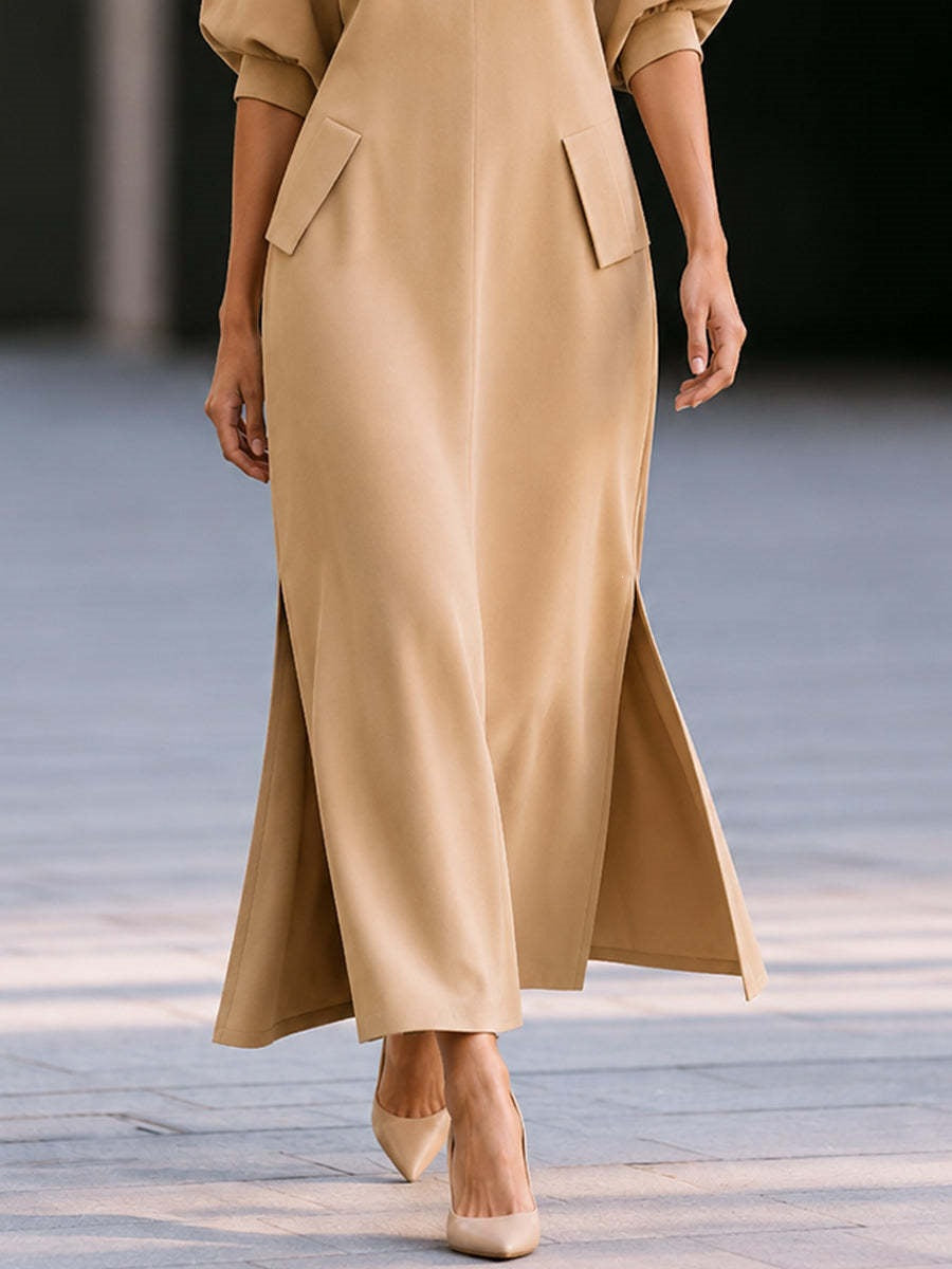 Women’s Stand Collar Long Sleeve Maxi Dress