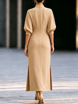 Women’s Stand Collar Long Sleeve Maxi Dress