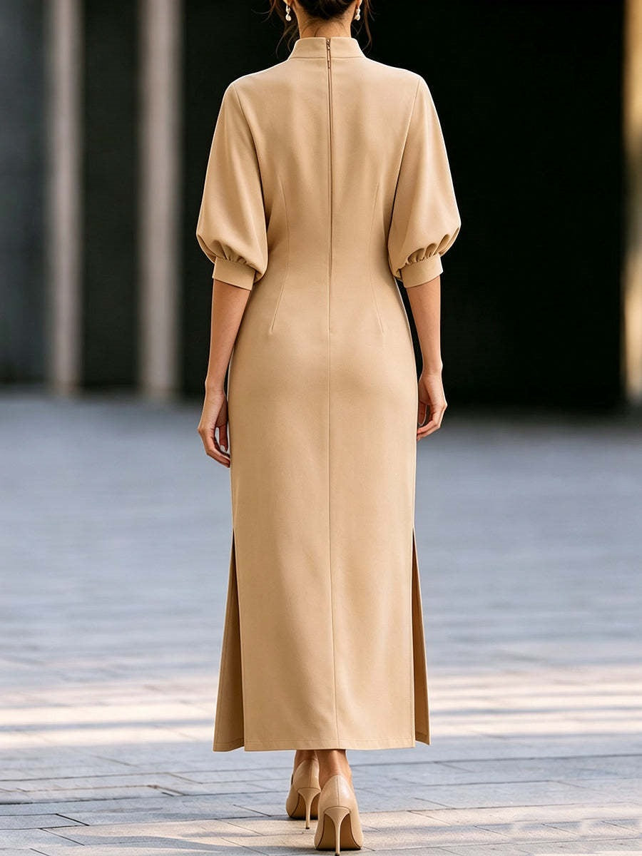 Women’s Stand Collar Long Sleeve Maxi Dress